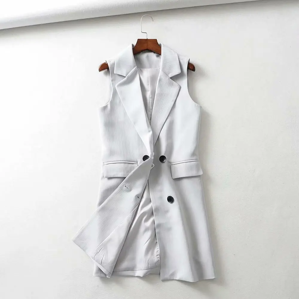 

Women Elegant Sleeveless Long Vest Fashion Double Breasted Waistcoat Office Lady Casual Outerwear