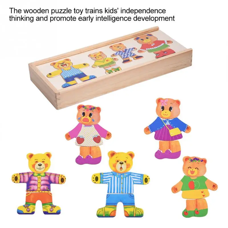 Набор деревянных головоломок, креативные детские развивающие игрушки, Мультяшные красочные деревянные платья медведя, одежда для переодевания, Детские деревянные игрушки