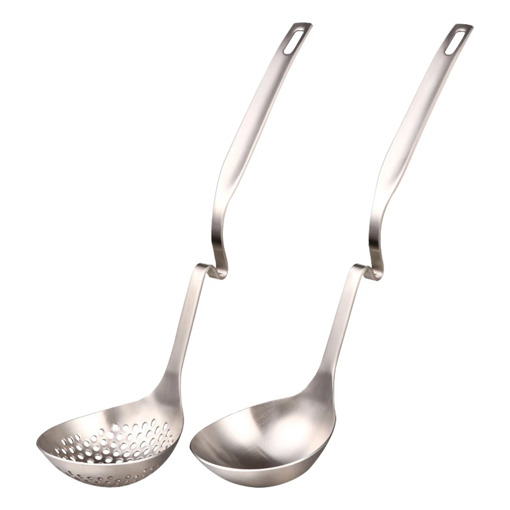 

2 Pcs Stainless Steel Long Handle Serving Portable Soup Flatware Spoon Ladle Utensil Colander for Cooking Hotpot