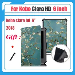 С принтом из искусственной кожи ультра тонкий чехол для нового Kobo Clara HD 6 дюймов электронная книга Smart Cover kobo clara hd читалка кожи в виде ракушки