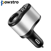 Универсальное автомобильное зарядное устройство Powstro 3.1A с двумя usb-портами для iPad, iPhone, samsung, в одну сторону, прикуриватель, адаптер питания