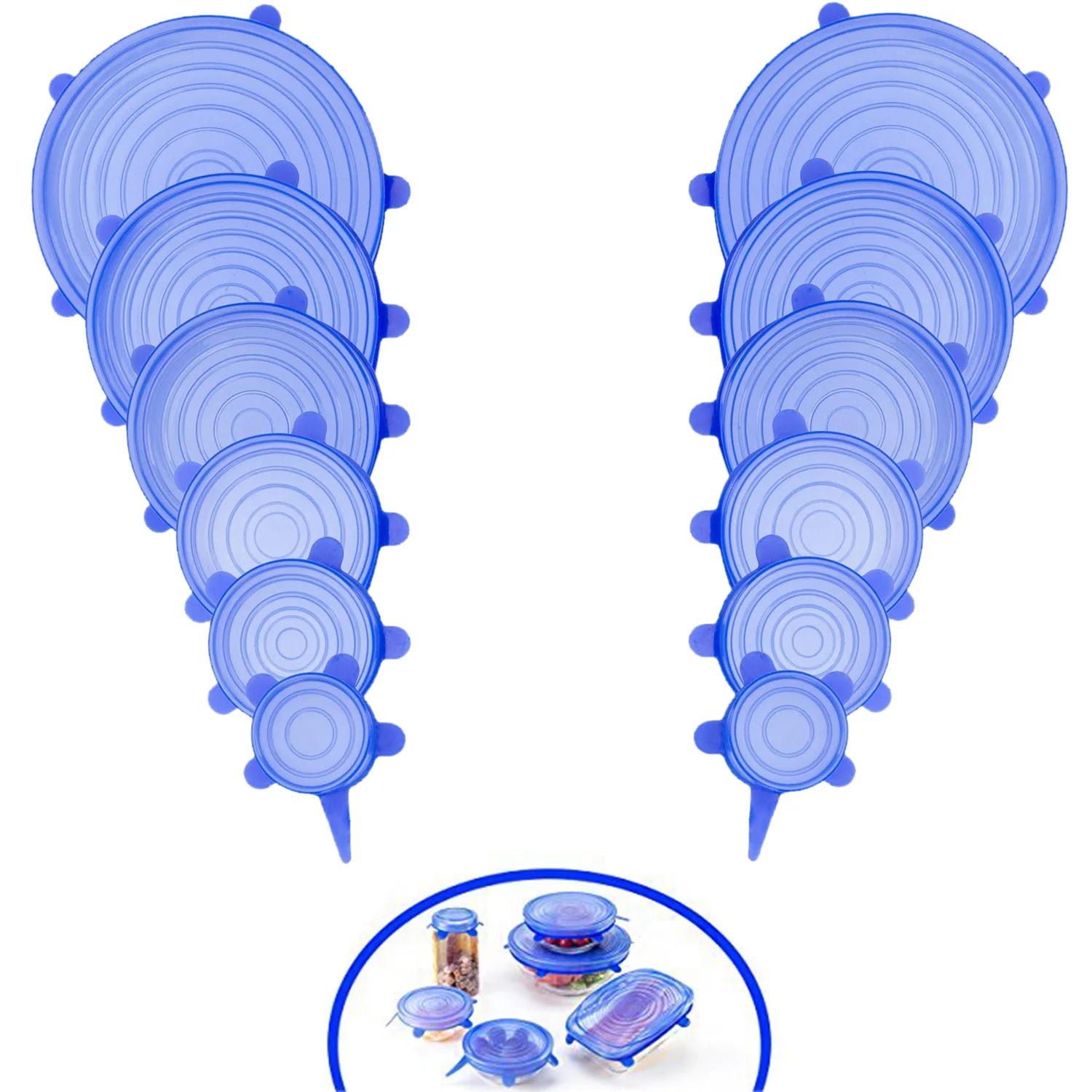 12 шт прочная силиконовая растягивающаяся крышка-расширяемая пищевая Крышка для кишки, банка, банки, стеклянной посуды(6 размеров