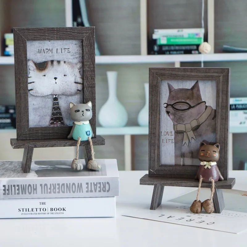 Деревянная рамка для фотографий с милым котиком современный подарок для девочек Малыш Гостиная украшения