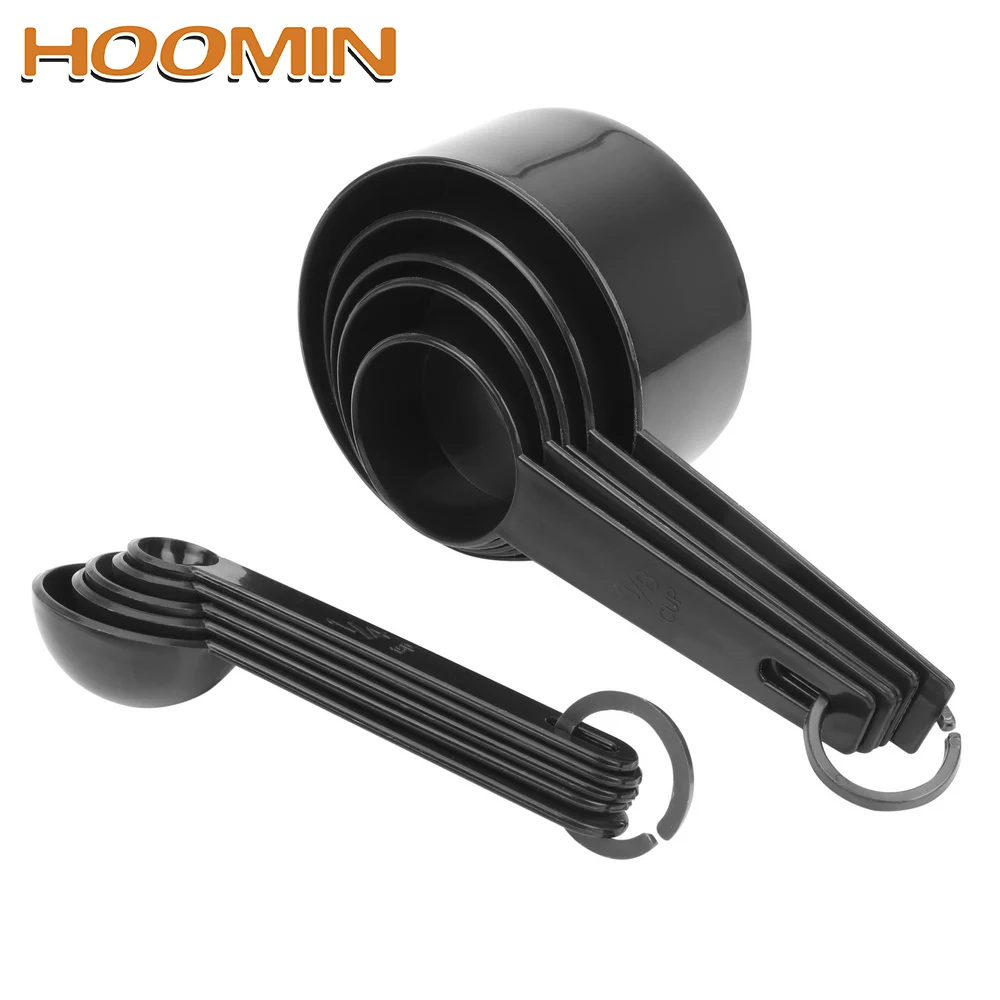 

HOOMIN Kitchen Measuring Tool Black Color 10pcs Measuring Cups And Measuring Spoon Scoop Plastic Handle