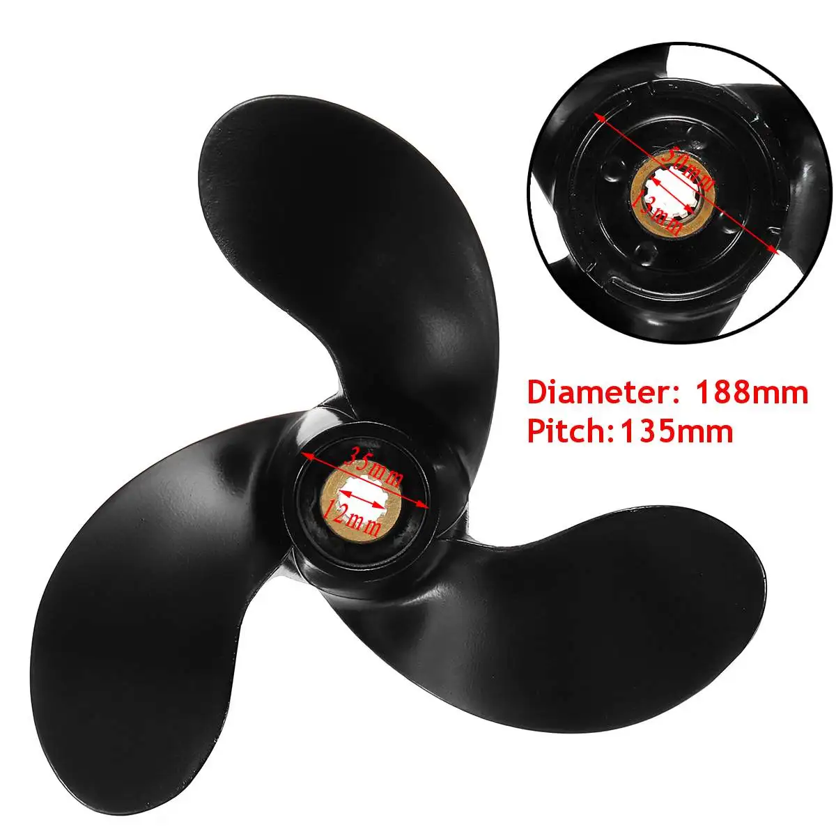 

58110-97JA0-019 188x135mm Boat Propeller A520 For Suzuki Outboard 2.5HP 10 Spline Tooths Aluminum Alloy 3 Blades R Rotation