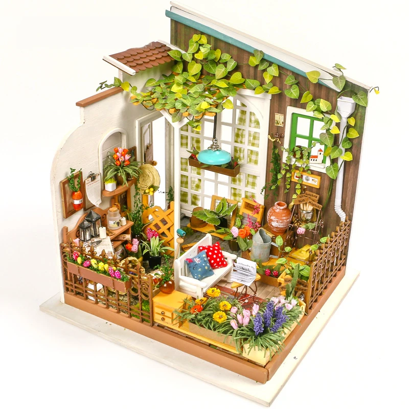 DIY Wooden Sunny Garden Miniature Dollhouse 3D LED Mini Dollhouse Kit With Furniture Kit Light Creative Christmas Gift DIY Wooden Sunny Garden Miniature Dollhouse 3D LED Mini Dollhouse Kit With Furniture Kit Light Creative Christmas Gift