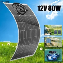 CLAITE 80W 12V Flexible Solar Panel Wire Solar Cell DIY Battery System Kits For Camper RV
