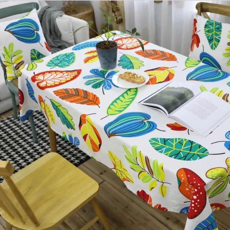 

New Tablecloth Nordic Modern Rectangular Tablecloth 100% Cotton Coffee Table Cloth Colored Leaves Table Cover For Table For Home