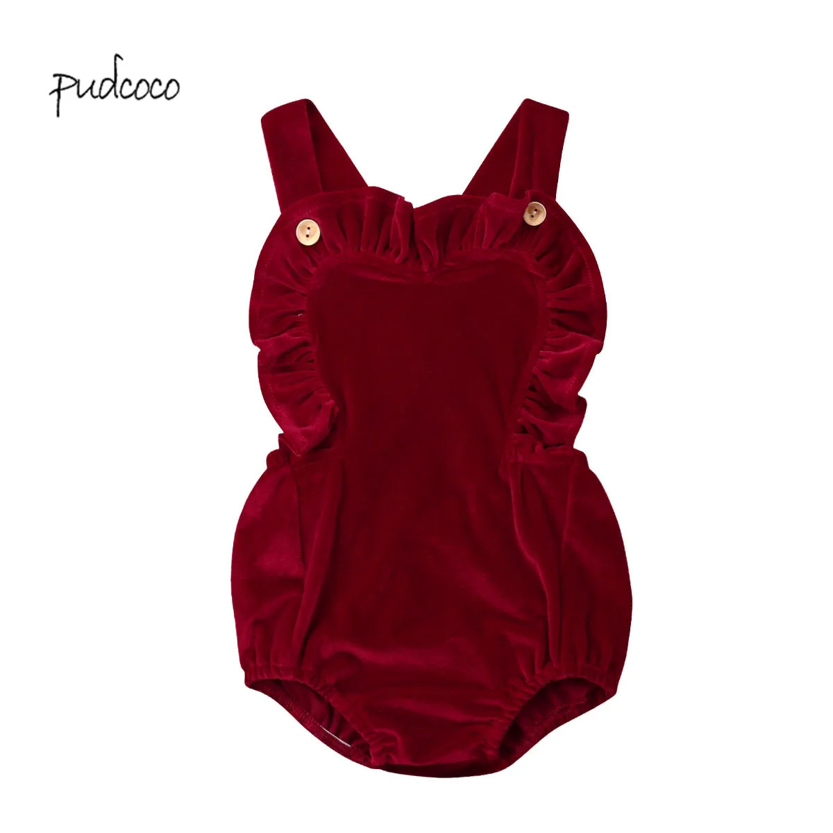 

Pudcoco New Brand Newborn Baby Girls Ruffle Pleuche Sleeveless Jumpsuit Outfits Solid Bodysuit