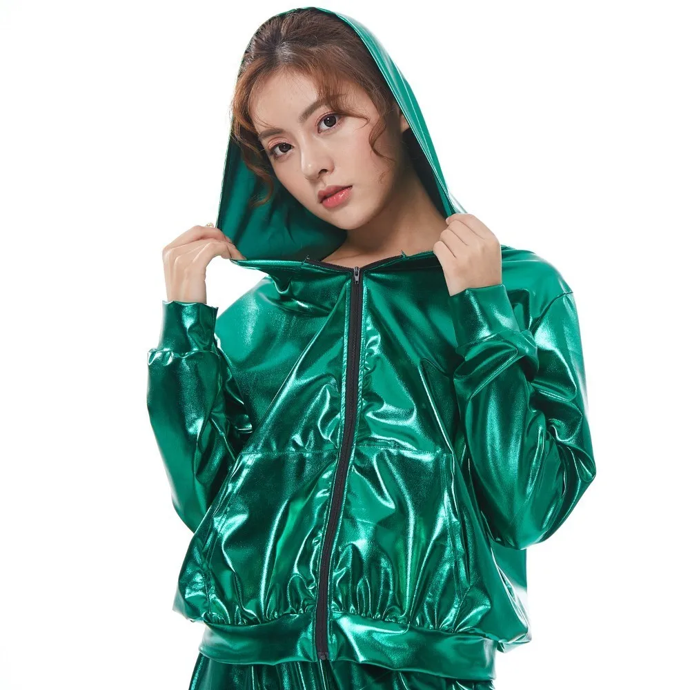 Новая модная весенне-осенняя куртка-бомбер для детей и взрослых, Женская джазовая Свободная куртка в стиле хип-хоп, зеленый топ для выступлений, уличная танцевальная куртка