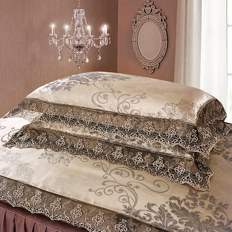 4 قطعة الحرير الفاخرة الدانتيل الفراش مجموعات الملكة لحاف سرير الحجم المزدوج مجموعة تنورة نوم مجموعة المخدة bedclothes52