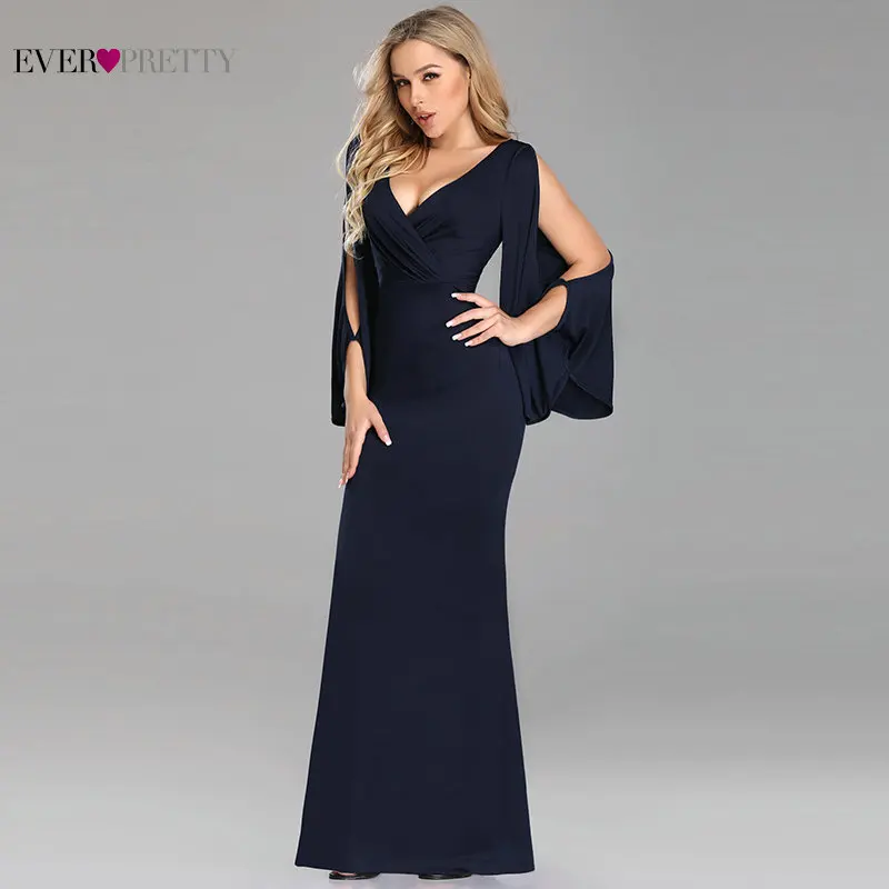 

Evening Dresses Long Ever Pretty EZ07725 Navy Blue Mermaid Long Sleeve Sexy Fishtail Fashion Wedding Guest Party Gowns 2019