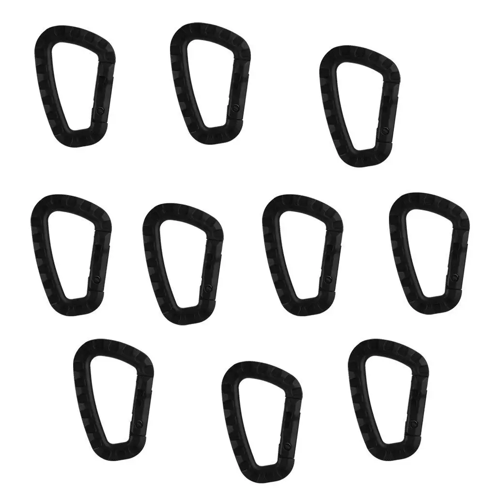 

10pcs set Carabiner Clip Holder Hook Ring for Camping Hiking - Black