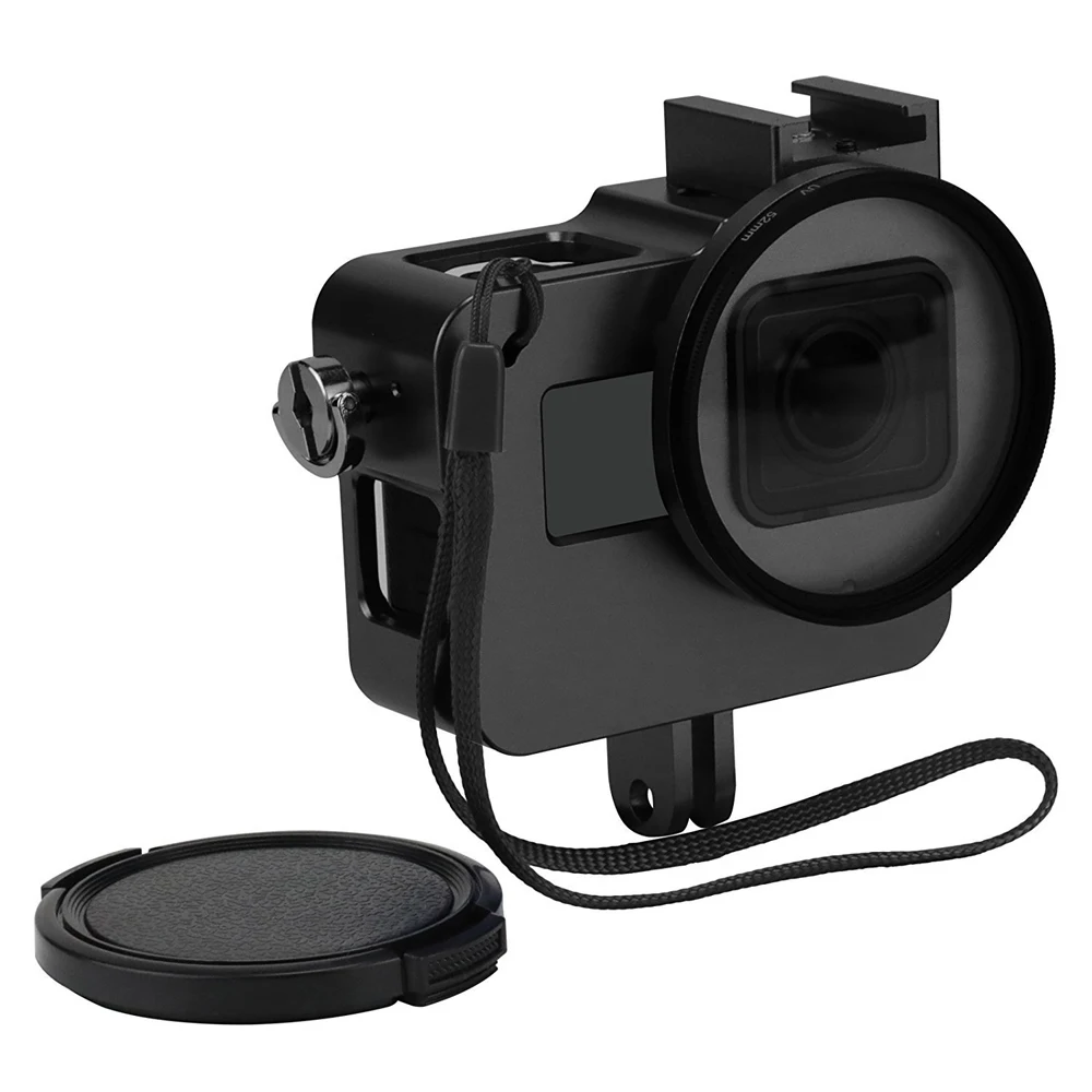 2019 CNC Aluminum Alloy Protective Case for GoPro HERO 5 Black Camera Cage Mount with 52mm UV Lens Hero Accessory | Электроника