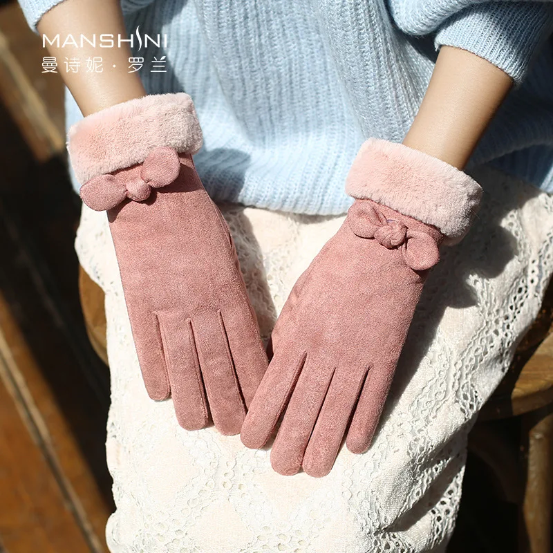 

Gloves woman autumn and winter touch screen velvet lining warm suede student telefingers gloves thick warm gloves 0221