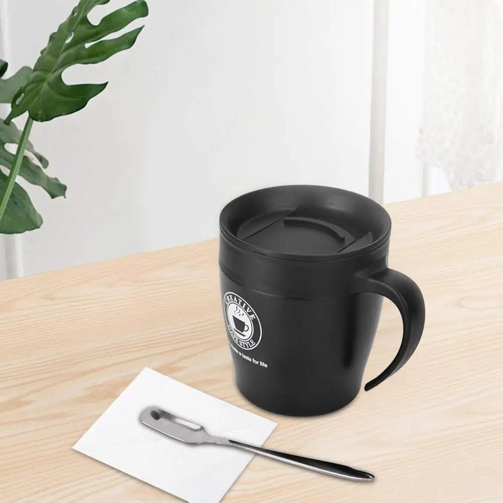 

Stainless Steel Insulated Coffee Mug Water Cup with Lid and Spoon Simple Style Large Capacity Cup 330ml