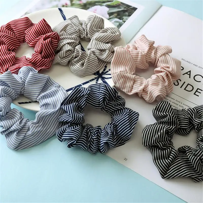 2Pcs Combination Spring And Summer Fabric Hair Band Female Stripes Wild Color Ring Elastic Band Hair Ring Hair Rope