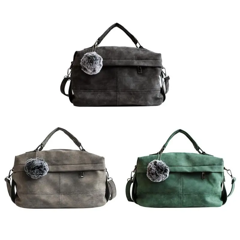 

Vintage Women Scrub PU Leather Shoulder Bags Casual Messenger Bag with Ball Toy Brand Design Female Party Handbag Bolso MujerZ60