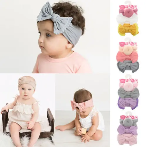 

Pretty Girl Baby Cute Headwear Bow Hairband Infant Fashion Headband 3Pcs Stretch Turban Head Wrap Princess Newborn Accessories