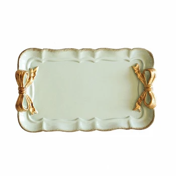 

European Style Bow Cake Storage Trays Makeup Organizer Dessert Plate Square Decor Tray Kitchen Storage Trays 12x20Cm