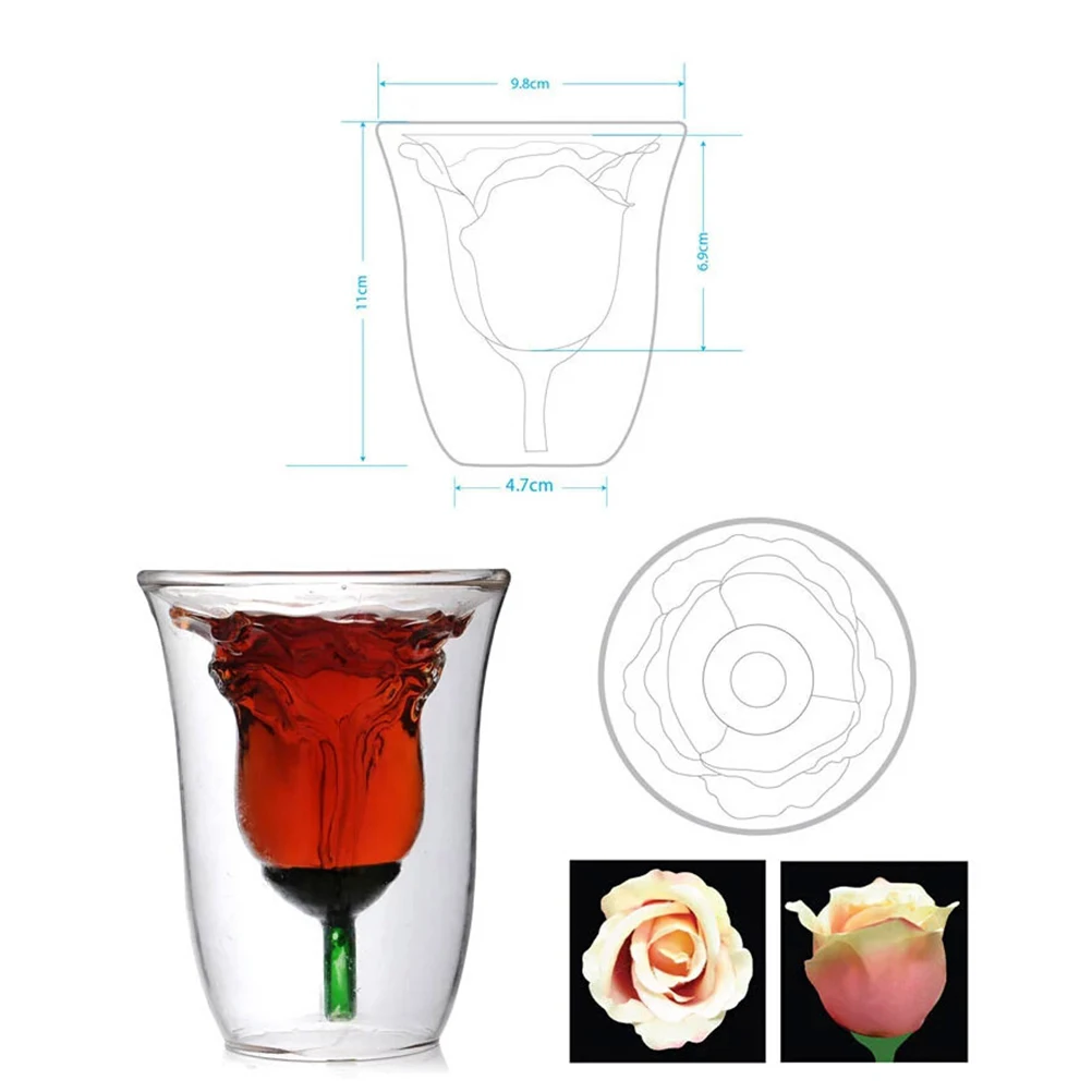 1 шт 180 мл стеклянная чашка двухслойная термостойкая Роза, Коктейльная кружка, чашка для напитков, пивная чашка для водки, вина, виски
