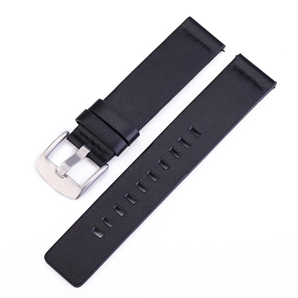 Leather Watchband for Samsung Gear S2 S3 18mm 20mm 22mm 24mm Black Replacement Bracelet Band Strap for Moto360 2nd Smart Watch