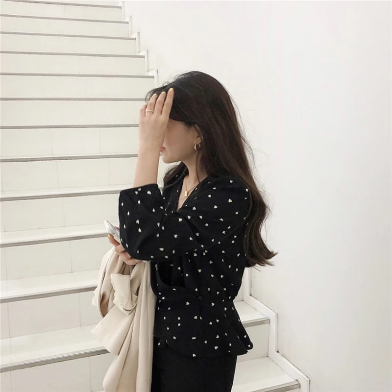  2019 New plus size Girls Long Sleeve Summer Shirt V neck Black apricot Shirts Womens Tops and Blous