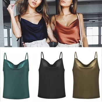 

Loose Tops Solid T Shirt Vest Women Blouse High Street Sleeveless Fashion 1PC New Silk Tank Casual