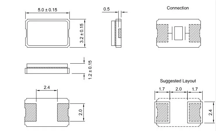 25 м 5*3.2 мм 5032 2Pin SMD xtal кварцевый генератор х 50 шт