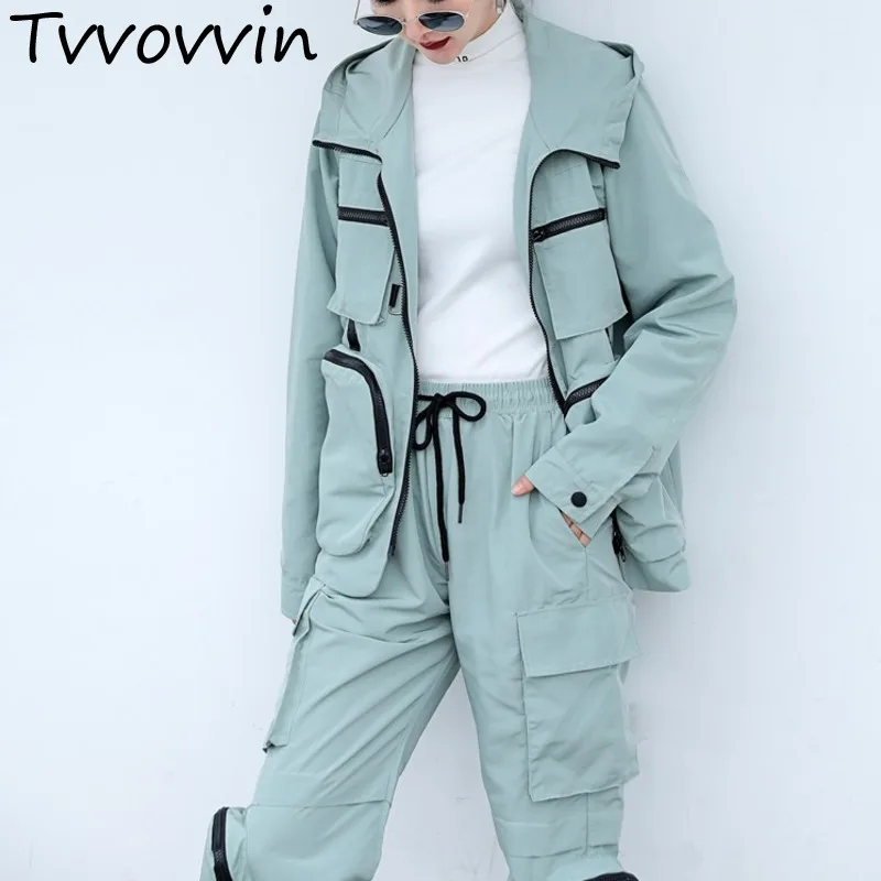 2019 Spring Two Piece Set Hooded Long Sleeve Loose Zipper