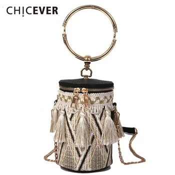 

CHICEVER 2020 Spring New Glove For Women With PU Leather Bags Female Tassel Knitted Striped Hit Colors Women's Bag Fashion Tide