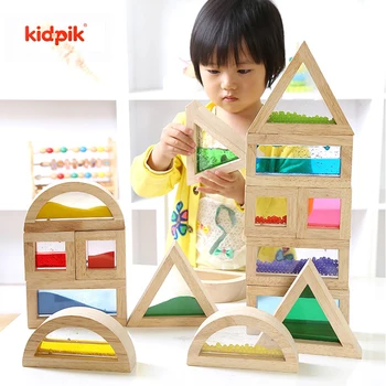 

Environmental protection patchwork wooden blocks acrylic rainbow building blocks infant children educational toys