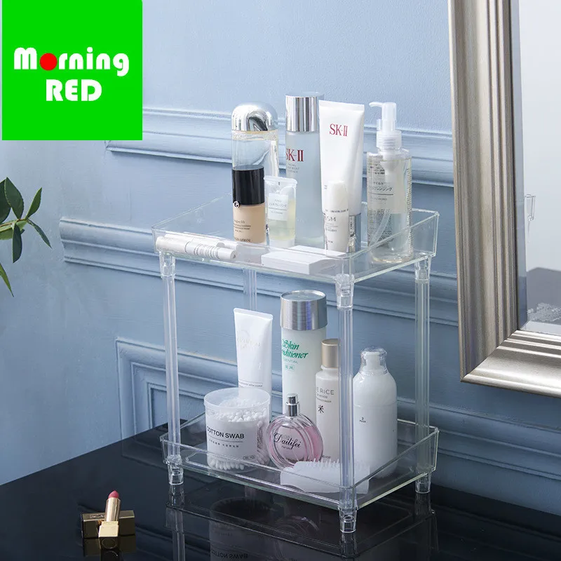 

Transparent Three-color Double-layer Storage Rack Kitchen Bedroom Bathroom Makeup Desktop Cosmetic Living Room Organizer Frame