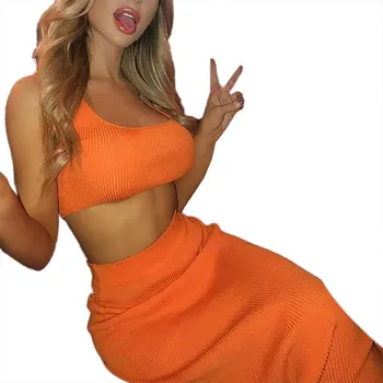 

Women Sleeveless 2 Piece Set Crop Tank Top And Long Skirt Bodycon Set Sexy Club Sexy Elegant Clubwear Party Outfits Femme
