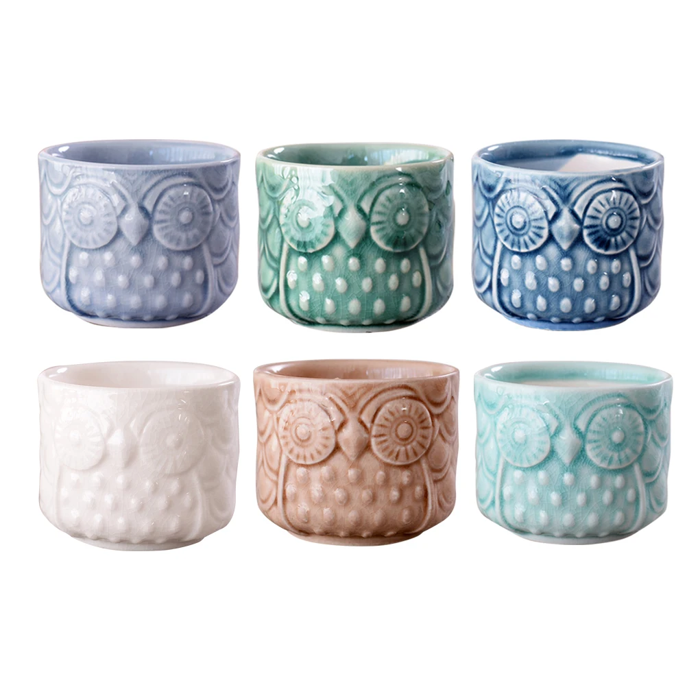 6PCS Ceramic Flower Pots Collective Ice Crack Breathable Permeable