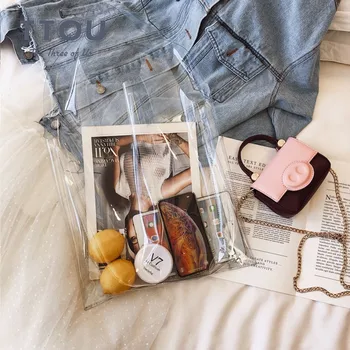 

TTOU Fashion Clear Transparent Bag Set PVC Large Women Tote Bag Small Female Shoulder Bag Ladies' Messger Bag Bolsa Female