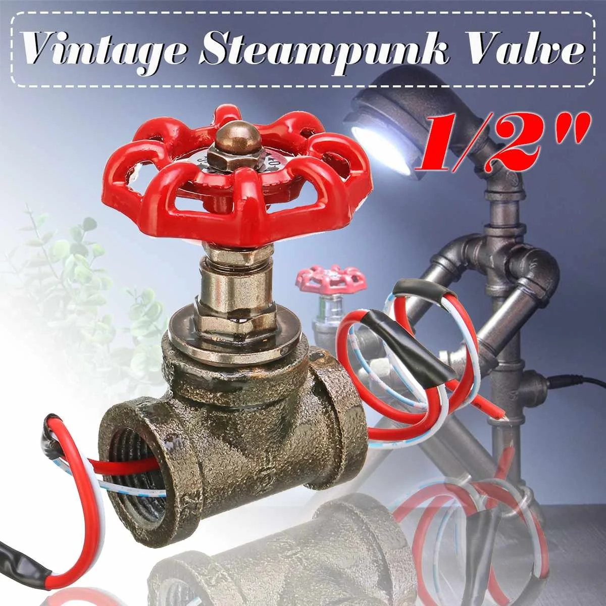  1/2 Inch Stop Valve Light Switch With Wire For Water Pipe Lamps Lamp Loft Style Iron Valve Vintage 