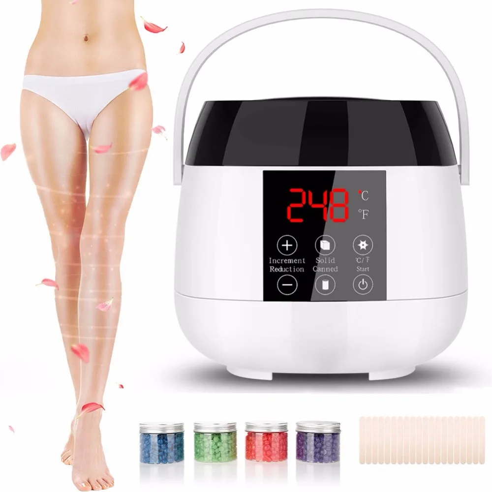 

500ML Waxing Kit LCD Heater Wax Warmer Pot Hair Removal Machine + 4 bags Wax Beans +20pcs Wax Applicator Stick Hair Removal Tool
