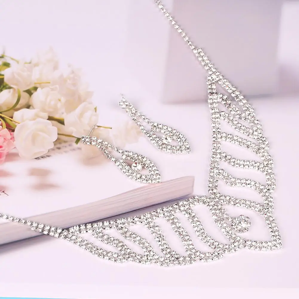 

Fashion Jewelry sets Hollow Mesh Rhinestone Pendant Earrings Necklace Wedding Bridal Jewelry Set