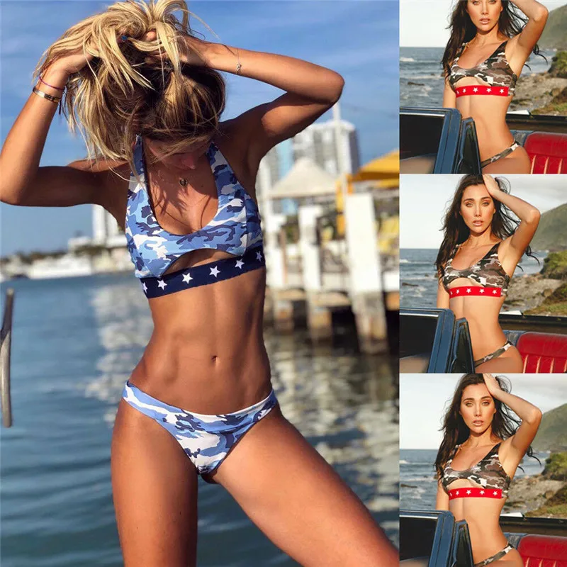 

2019 New Summer Women Swimwear Brazilian Bandeau Bandage Star Print swimwear women solid swimwear pool Holiday party swimsuit