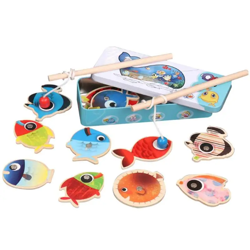 Educational Toy for Children Iron Box Fishing Wooden Game Set Novelty Toys Boy Girl Cognition Magnetic Toys Set Kids Gifts