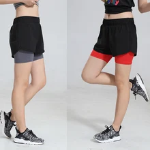 Женский для фитнеса Tight Шорты Для Йоги Поддельные 2 шт. комплект бег тренировки дышащие удобные быстросохнущие тонкая спортивная одежда Короткие