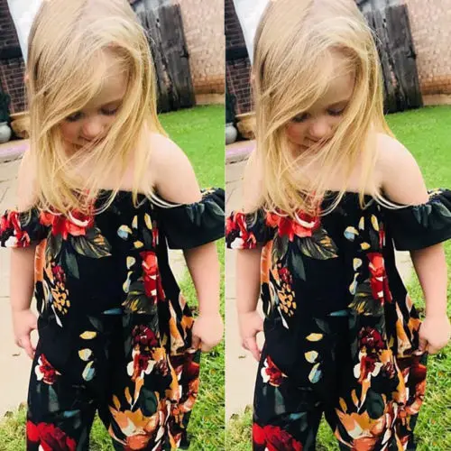 Детский комбинезон с открытыми плечами и цветочным принтом для маленьких девочек
