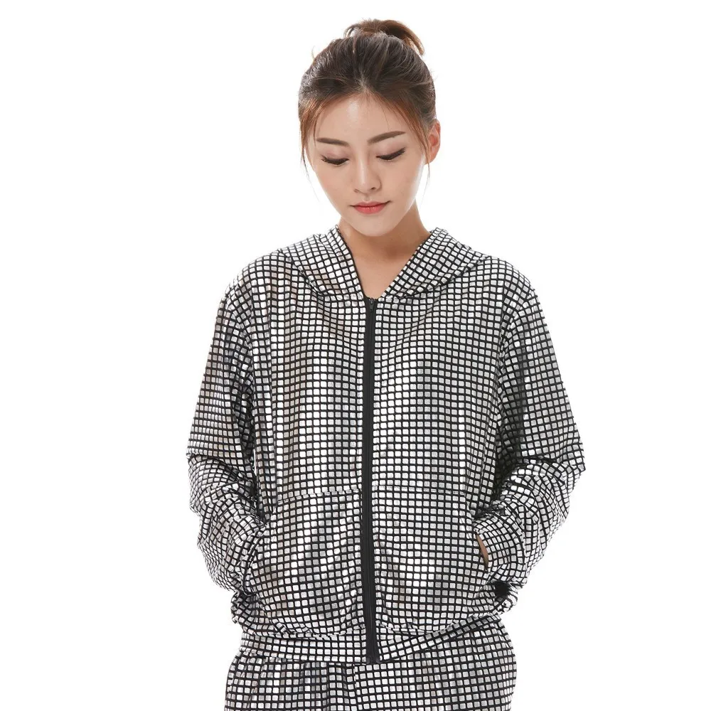 Finest  Spring Autumn Kid Audlt Bomber Pockets Jacket Silver Paillette Plaid Stage Performance Feminina Cas