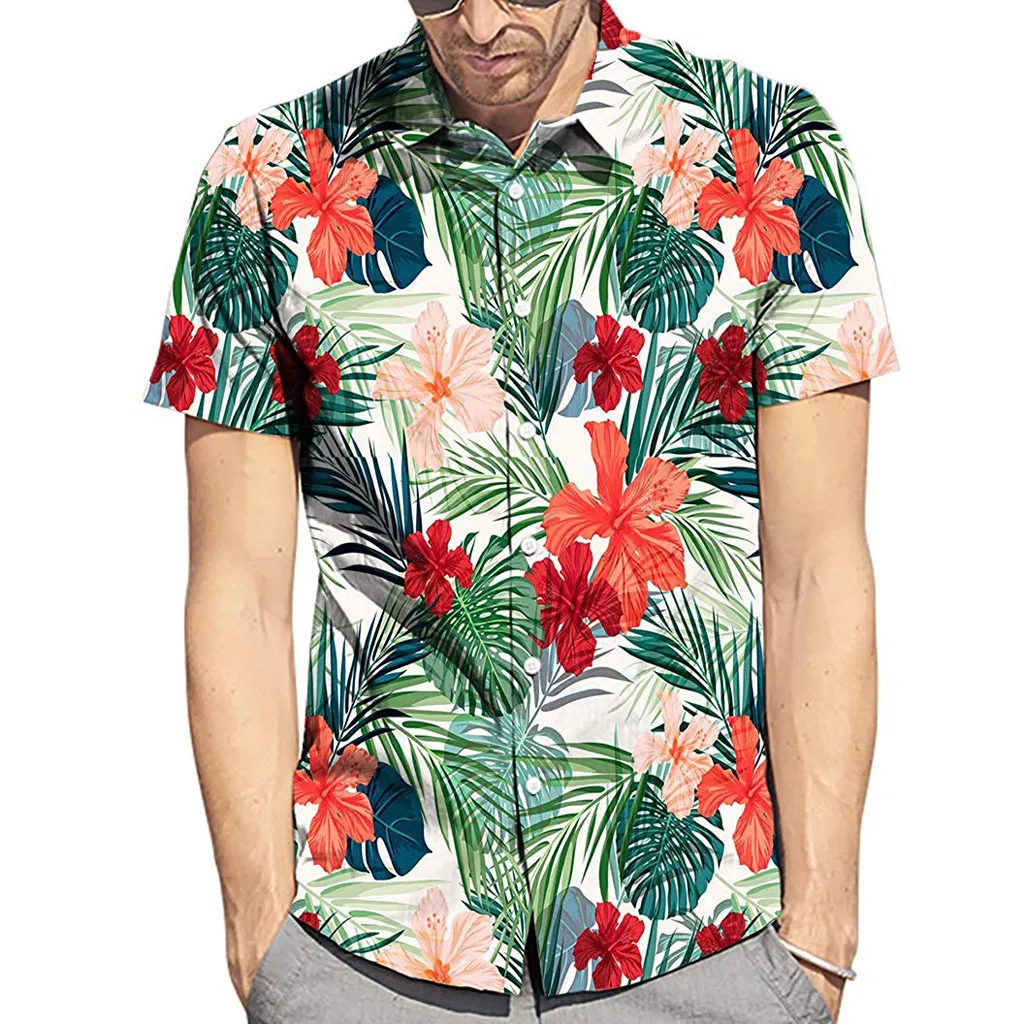 Новинка 2019 года для мужчин's стиль новые летние Стиль Мода простыни цветок Гавайский стильная, с короткими рукавами рубашки для мальчиков