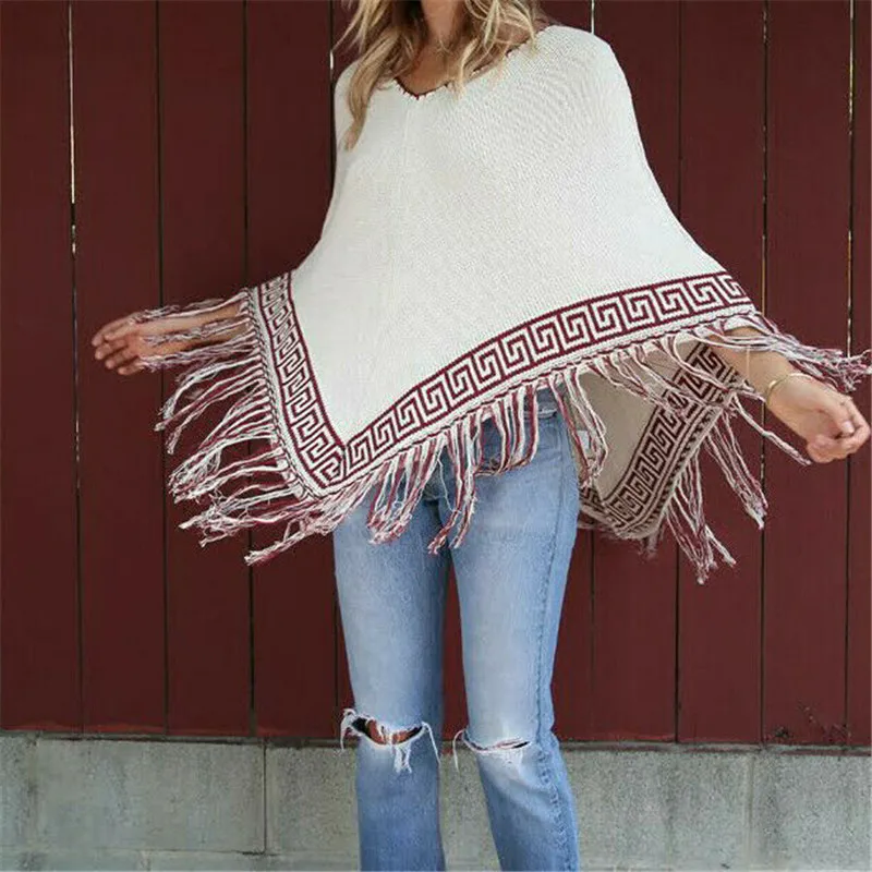 

New Women Geometric Print Tassels Stitch Crochet Bikini Cape Cover Up Swimwear Bathing Suit Summer Beach Top