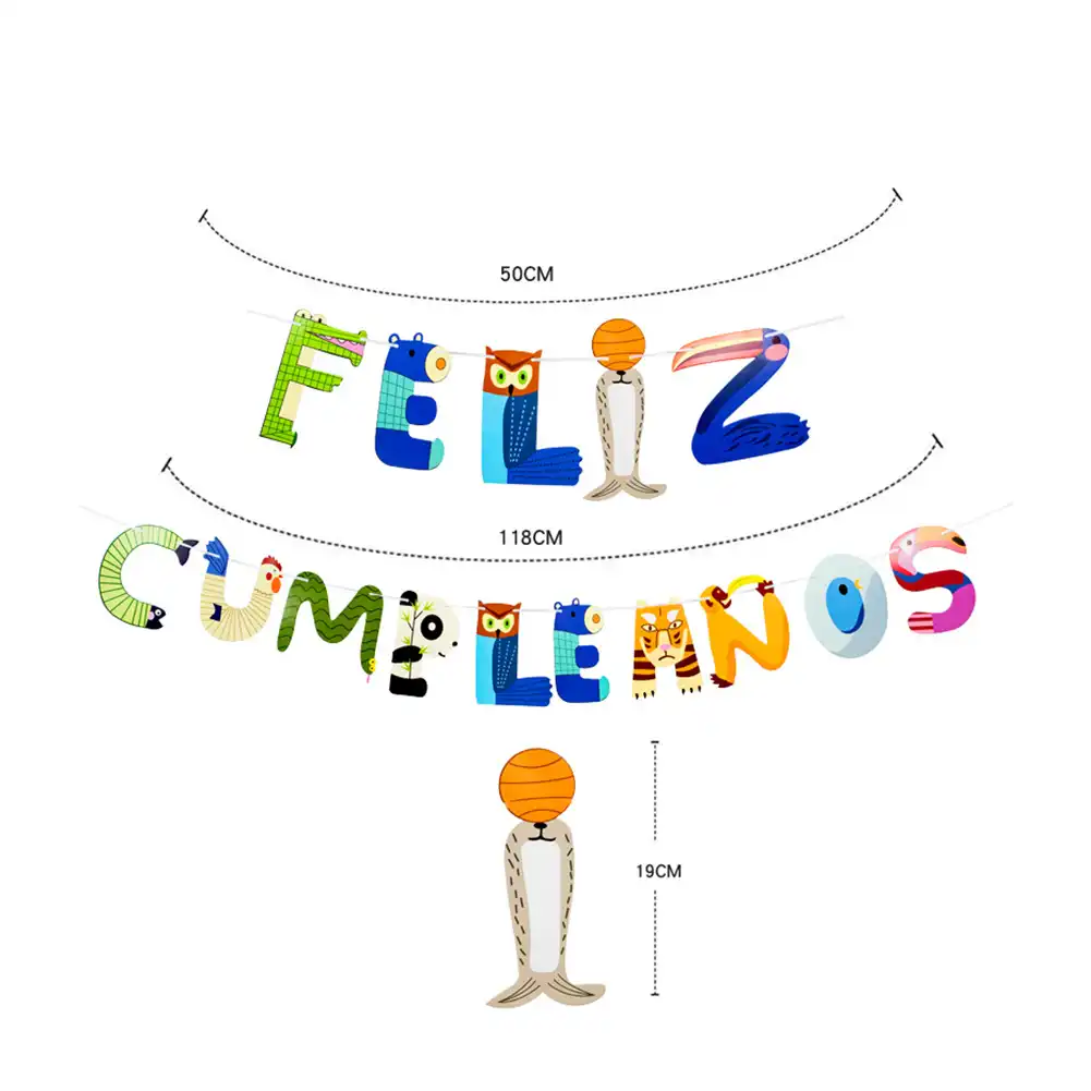 Feliz Cumpleanos Joyeux Anniversaire Banniere Ensemble Espagnol Dessin Anime Animal Papier Suspendus Decor Photo Accessoires Enfants Bebe Douche Fete Banniere Aliexpress