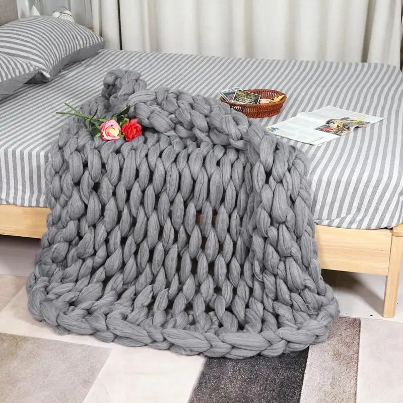 Fashion Hand Chunky Wool Knitted Blanket Thick Yarn Merino Wool Bulky