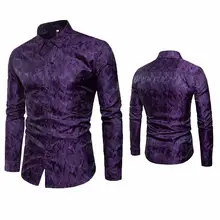 Мужская рубашка-смокинг, расшитая блестками, с цветочным принтом, деловая сорочка, Homme, повседневная, приталенная, блестящая, серая, фиолетовая, для свадебного платья, рубашки