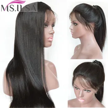 

Full Lace Wig With Baby Hair Light Yaki Remy Human Hair Wigs For Black Women With Baby Hair Yaki straight Natural Color MS.ILSA